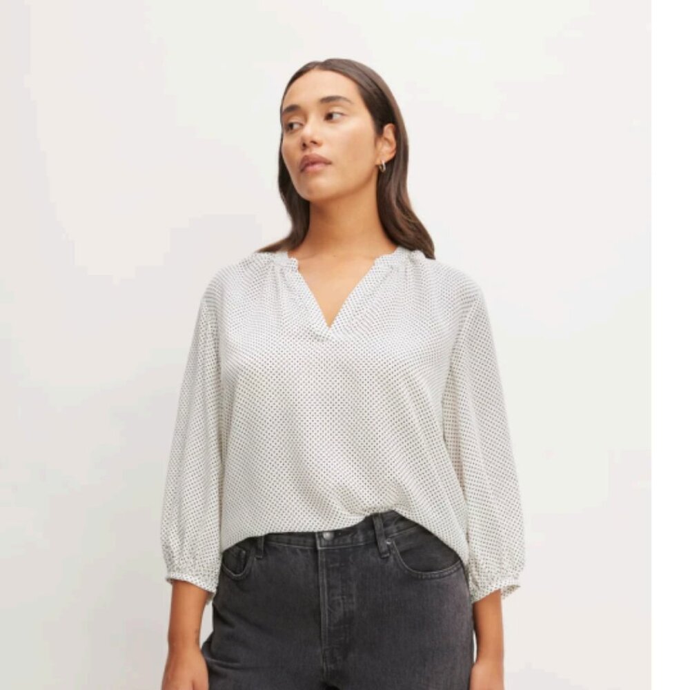 BNWT The Washable Clean Silk V-Neck Top in Black